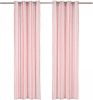 VidaXL Gordijnen met metalen ringen 2 st streep 140x225 cm katoen roze online kopen